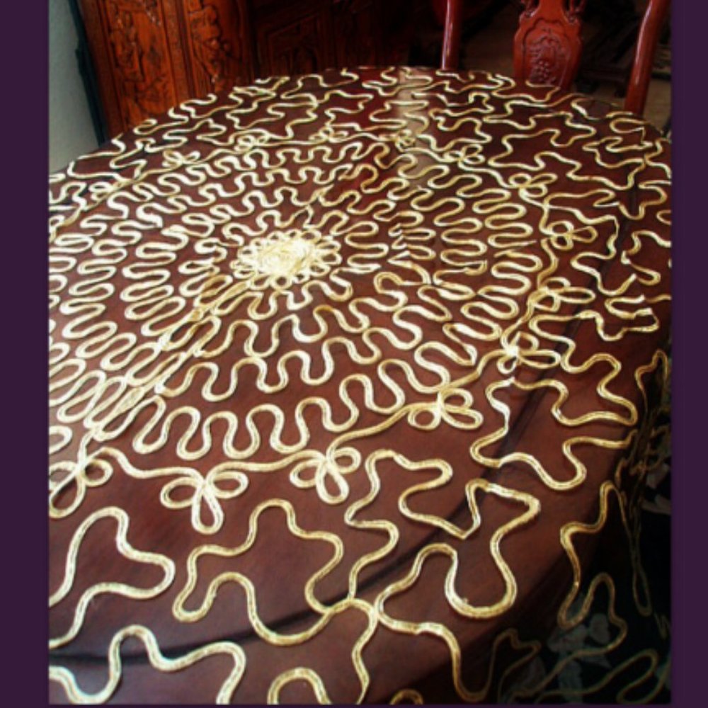 Golden Handstitched Embroidered Arabesque Tulle Tabletop Home Decor